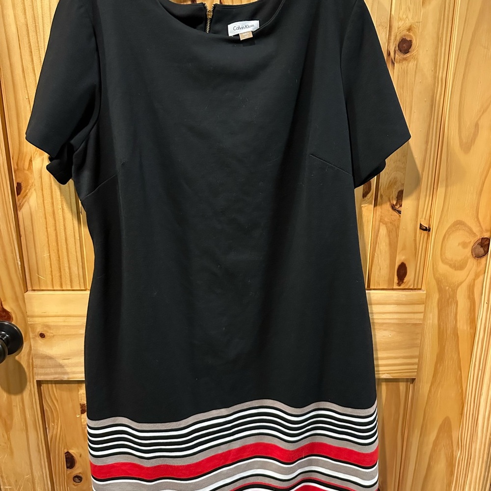 Calvin Klein Black Dress with Red and White Stripes